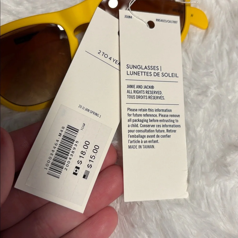 New Janie And Jack Yellow Kids Sunglasses Size 2 To 4 Years Age